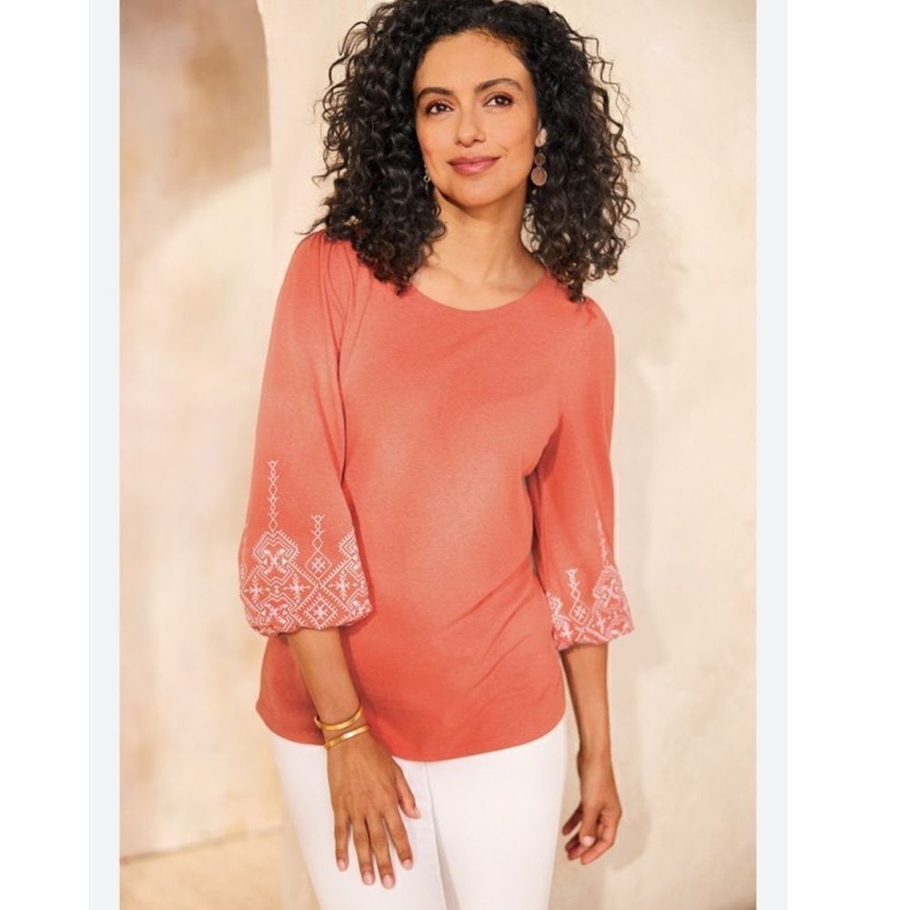 Soft Surroundings Embroidered Parisian Poet Top Size Large